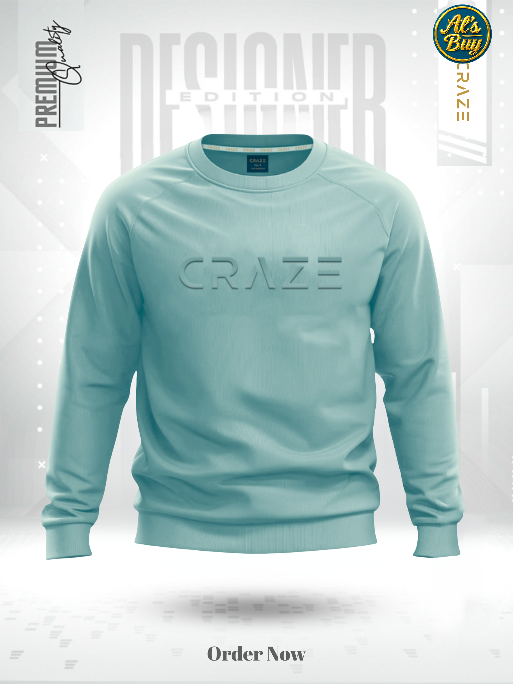 Premium Sweat Shirt Waffle Knit(Flower Blue)